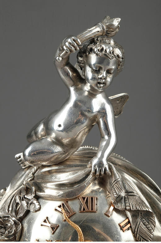 独角鹿西洋古董法国爱情天使神蛇造型指针银制雕塑座钟 商品图4