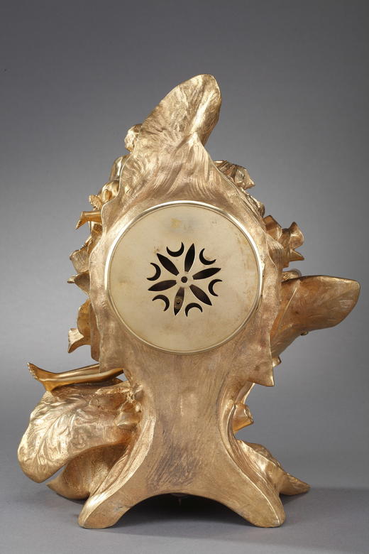 独角鹿西洋古董A.D. Mougin新艺术风铜鎏金底座圆形珐琅表盘座钟 商品图4