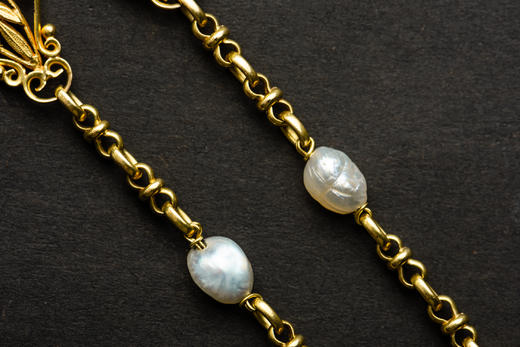 独角鹿西洋古董珠宝法国18K金镶嵌天然巴洛克珍珠giletière项链 商品图3