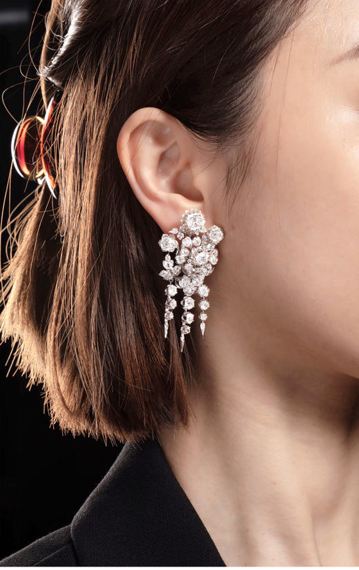 独角鹿西洋古董珠宝首饰18k白金纯银镶嵌钻石花卉流苏耳坠耳饰 商品图1