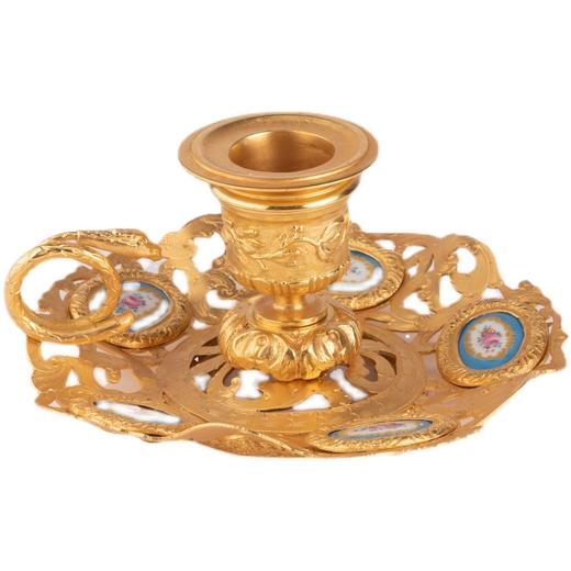 独角鹿西洋古董欧式烛台摆件铜鎏金雕饰瓷片装饰灵蛇花叶法式 商品图4