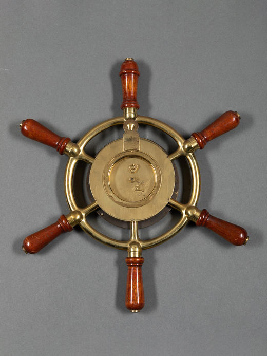 独角鹿西洋古董法国品牌出品船舵造型黄铜鎏金挂钟晴雨表一对 商品图4