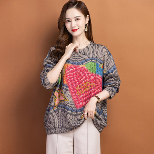 圆领小印花粗线毛衣加厚针织打底衫CC-22129 商品图3
