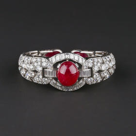 独角鹿西洋古董首饰珠宝1930年代欧洲铂金镶嵌红宝石手镯手链手饰