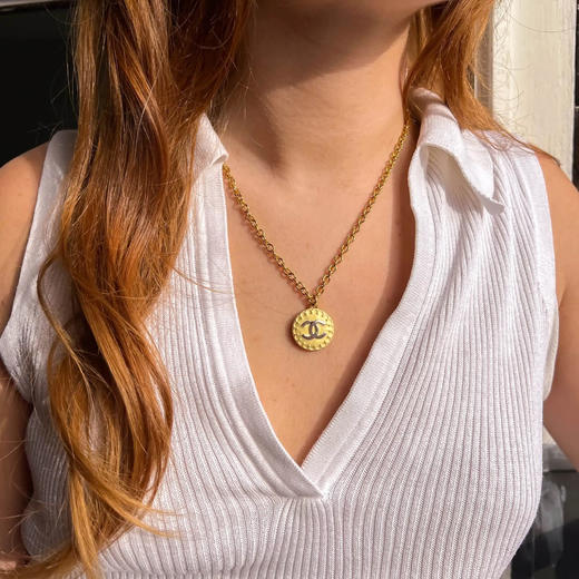 北京仓｜Gigi Paris-奶油色 双C logo-Vintage 中古纽扣 项链［法国设计师］ 商品图0