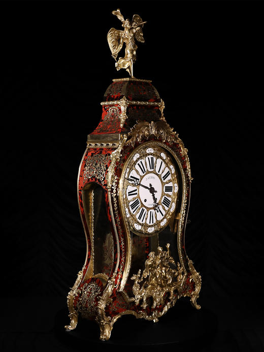 独角鹿西洋古董1880年代法国铜鎏金饰布勒镶嵌工艺大型挂钟古董钟 商品图3