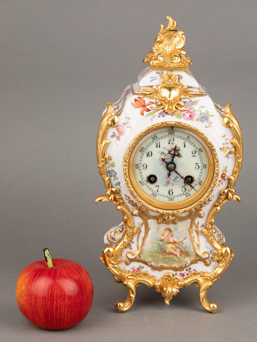 独角鹿西洋古董1900年代法国出品手绘丘比特陶瓷鎏金青铜陶瓷座钟 商品图1