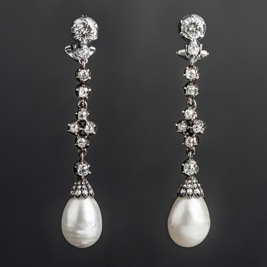 独角鹿西洋古董欧洲白金镶嵌水滴形天然海水野生珍珠耳坠耳环一对 商品图4
