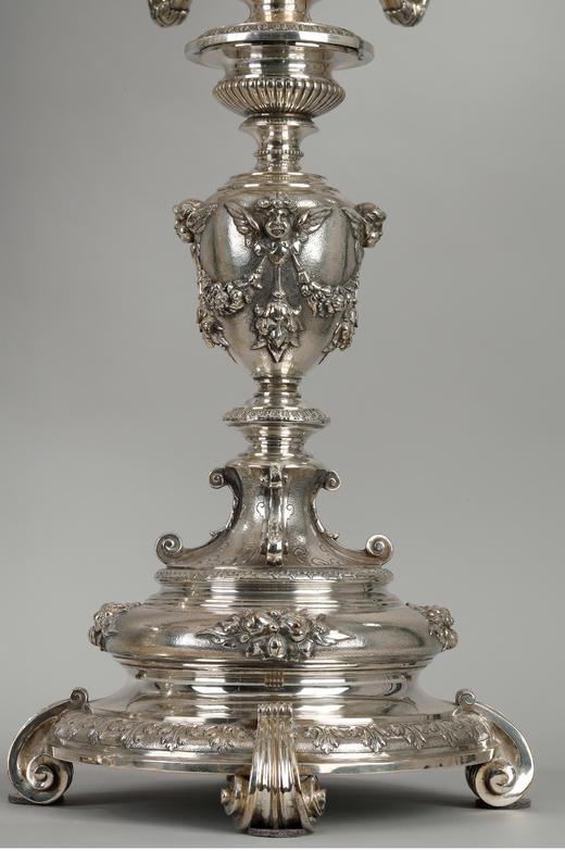 独角鹿西洋古董银器工坊古典天使与奖杯主题纯银浮雕多枝头烛台 商品图4