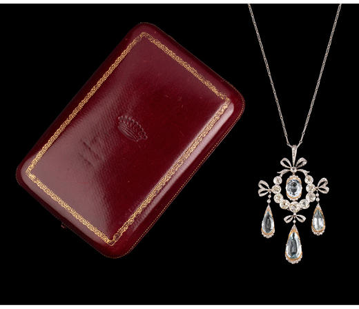 独角鹿西洋古董珠宝尚美Chaumet铂金镶钻石海蓝宝石蝴蝶结项链 商品图2