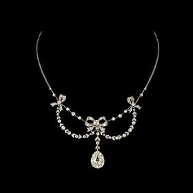 独角鹿西洋古董珠宝首饰美好时代铂金镶嵌钻石缎带蝴蝶结花环项链