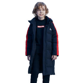kelme（kids）冬季新款男童中长款羽绒服加厚连帽可收纳外套36943006,