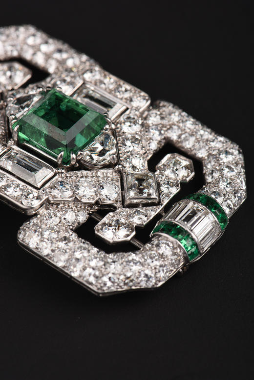 独角鹿西洋古董法国Mauboussin铂金镶嵌哥伦比亚祖母绿钻石胸针 商品图3