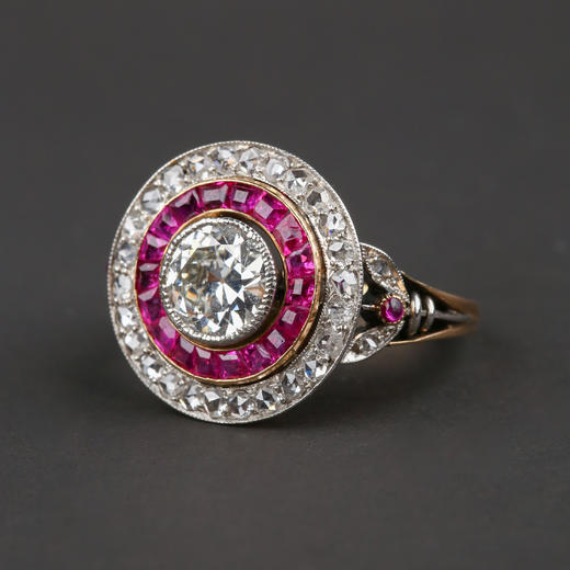 独角鹿西洋古董首饰珠宝欧洲黄金铂金镶嵌钻石红宝石戒指 商品图1