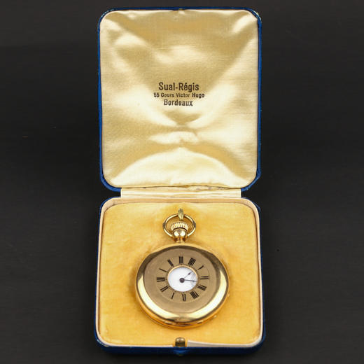 独角鹿西洋古董钟表瑞士宝矶半猎壳三开18K金雕花怀表珐琅彩钟面 商品图4