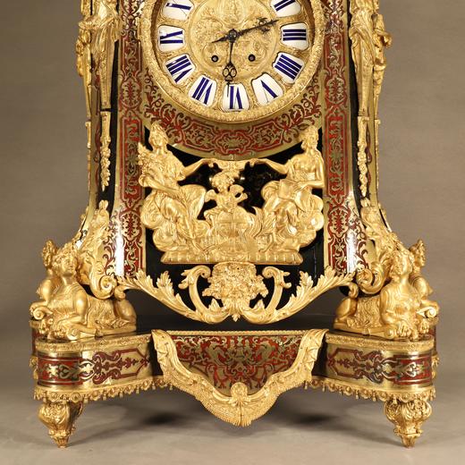 独角鹿西洋古董1880年代法国铜鎏金布勒镶嵌工艺大型古董挂钟座钟 商品图4