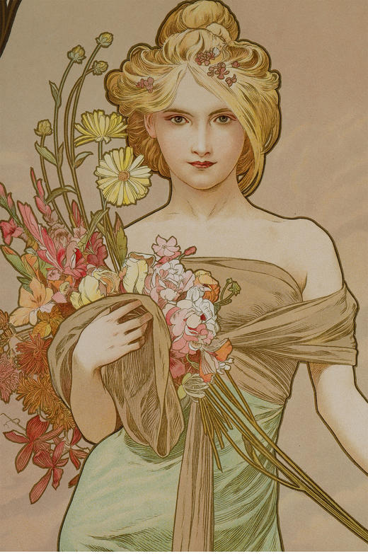 独角鹿西洋古董新艺术穆夏原版版画《春Printemps》与《夏Eté》 商品图3