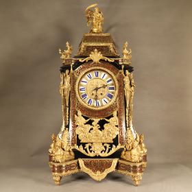 独角鹿西洋古董1880年代法国铜鎏金布勒镶嵌工艺大型古董挂钟座钟