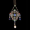 独角鹿西洋古董18K黄金镶嵌无烧蓝宝石钻石彩色珐琅珍珠流苏吊坠 商品缩略图0