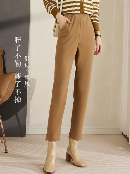 【专属特惠】熙世界暖感毛呢裤子女九分秋冬新款高腰显瘦小个子直筒休闲裤 商品图0