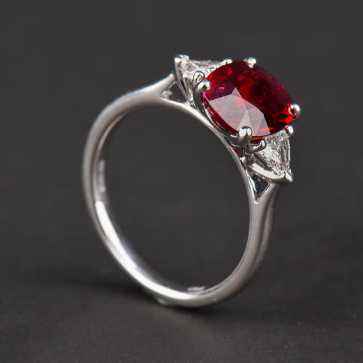 独角鹿西洋古董首饰珠宝欧洲18K白金镶嵌无烧红宝石钻石戒指 商品图3