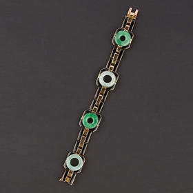 独角鹿西洋古董法国工坊George L'Enfant黄金珐琅镶嵌翡翠手链