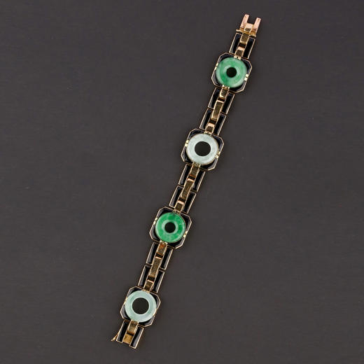 独角鹿西洋古董法国工坊George L'Enfant黄金珐琅镶嵌翡翠手链 商品图0