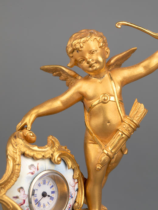 独角鹿西洋古董1900年代维也纳鎏金青铜手绘珐琅陶瓷小天使座钟 商品图4