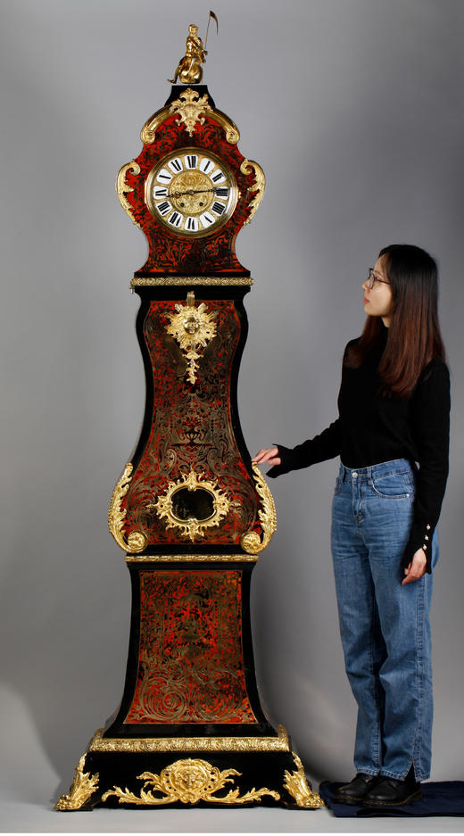 独角鹿西洋古董1890年代法国布勒镶嵌木质座钟古董钟 商品图1