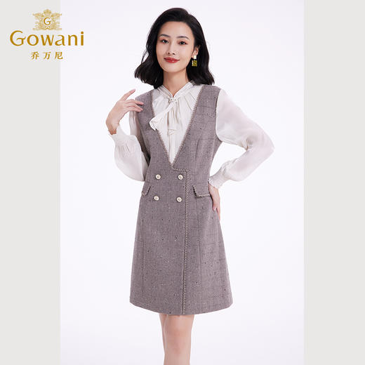 乔万尼连衣裙女新款秋冬小香风修身设计中长羊毛裙EF4E235 商品图2