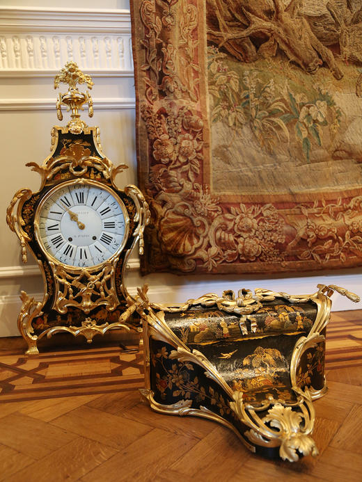 独角鹿西洋古董钟表法国铜鎏金雕饰东方风格马丁漆画装饰大型挂钟 商品图1