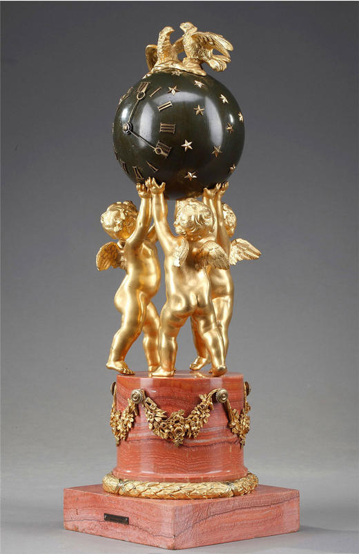 独角鹿西洋古董摆件法国青铜及铜鎏金小天使托举天球造型座钟 商品图2