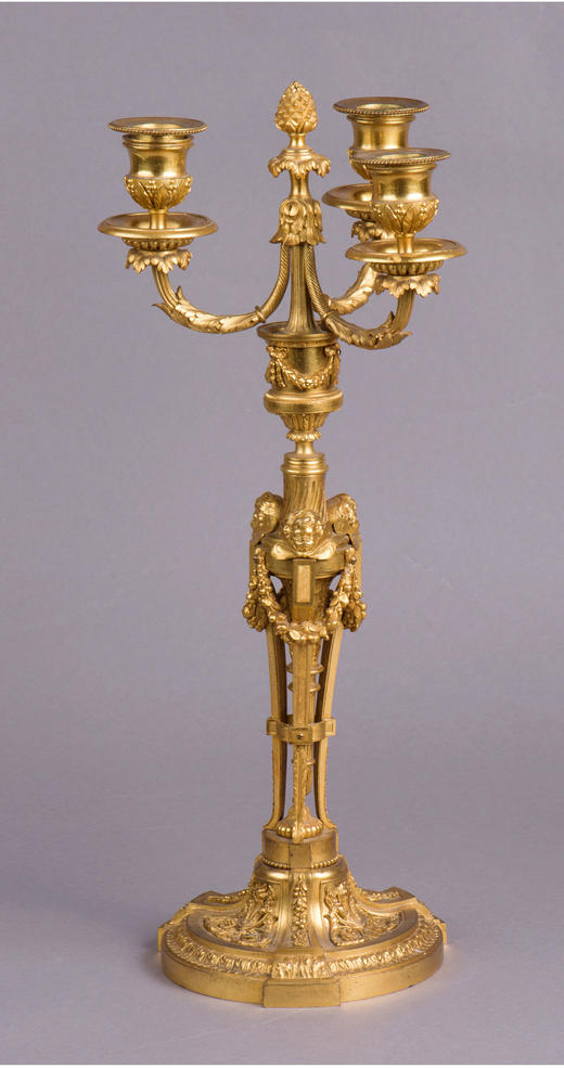 独角鹿西洋古董摆件法国工坊签名路易十六风小天使铜鎏金烛台一对 商品图2