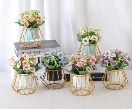 咋咔仿真花TMZ96063几何金架（盆混色） 菠萝菊 香槟 商品图0