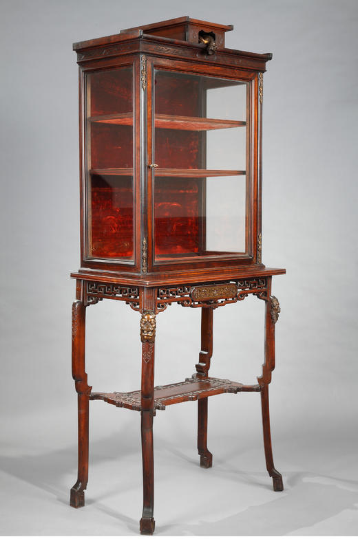 独角鹿西洋古董家具法国VIARDOT东方风蟠龙兽铜鎏金漆木玻璃展柜 商品图1