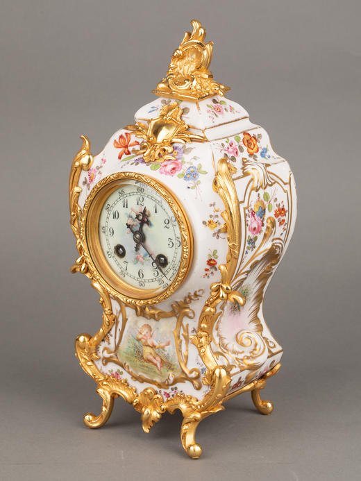 独角鹿西洋古董1900年代法国出品手绘丘比特陶瓷鎏金青铜陶瓷座钟 商品图2