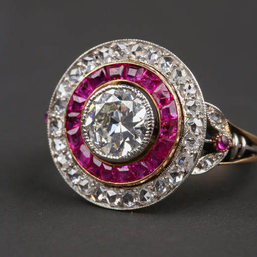 独角鹿西洋古董首饰珠宝欧洲黄金铂金镶嵌钻石红宝石戒指 商品图4