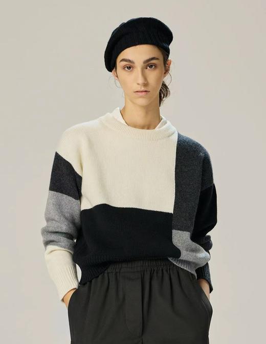 Margaret Howell 黑白灰几何拼色圆领羊绒衫 商品图5