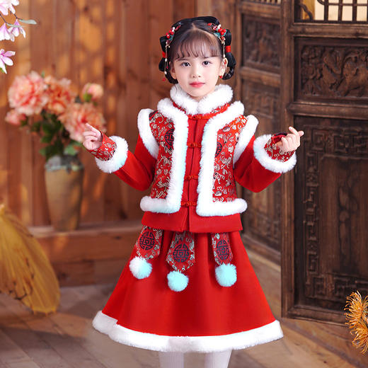XWN-9833 儿童汉服2022新款冬款加绒套装女童汉服小女孩拜年服冬季唐装男童 商品图5