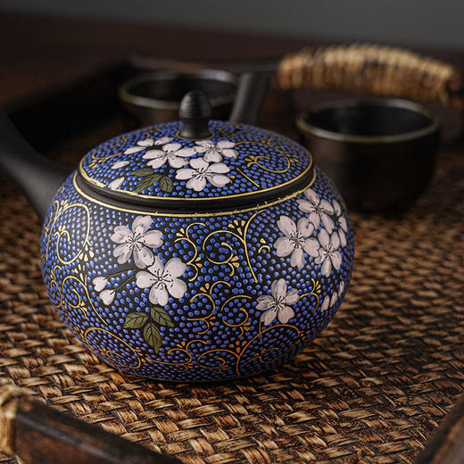 日本进口常滑烧青粒樱手绘唐草朱泥茶壶茶具家用高档轻奢泡茶壶 商品图3