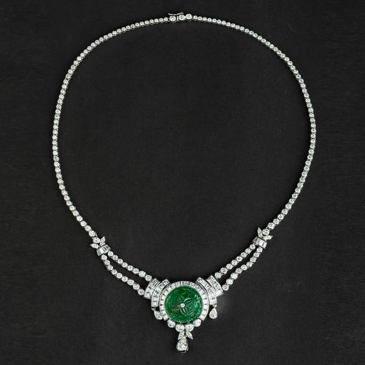 独角鹿西洋古董珠宝欧洲铂金镶嵌钻石哥伦比亚祖母绿公主型项链 商品图4