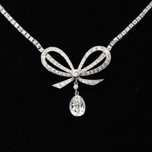 独角鹿西洋古董珠宝首饰英国美好时代风格铂金镶嵌钻石项链 商品图2