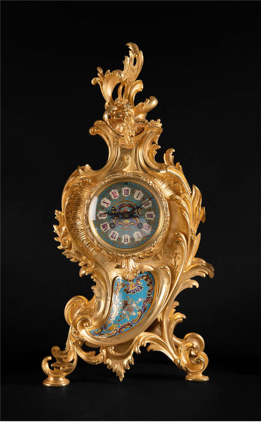 独角鹿西洋古董鹿特丹出品洛可可风铜鎏金雕饰珐琅座钟烛台三件套 商品图4