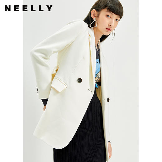NEELLY纳俪2022年新款休闲白色西装外套女系带收腰气质外套职业装N22104W04561 商品图1