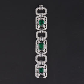 独角鹿西洋古董Mauboussin铂金镶嵌哥伦比亚祖母绿钻石宽手链手镯