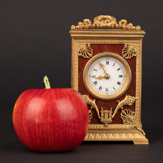 独角鹿西洋古董1880年代法国红色大理石面板鎏金青铜马车钟座钟 商品图1