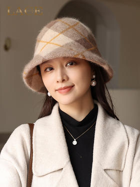 JYFS日系光身水桶帽子女秋冬羊毛渔夫帽提花纹针织盆帽英伦格子批发