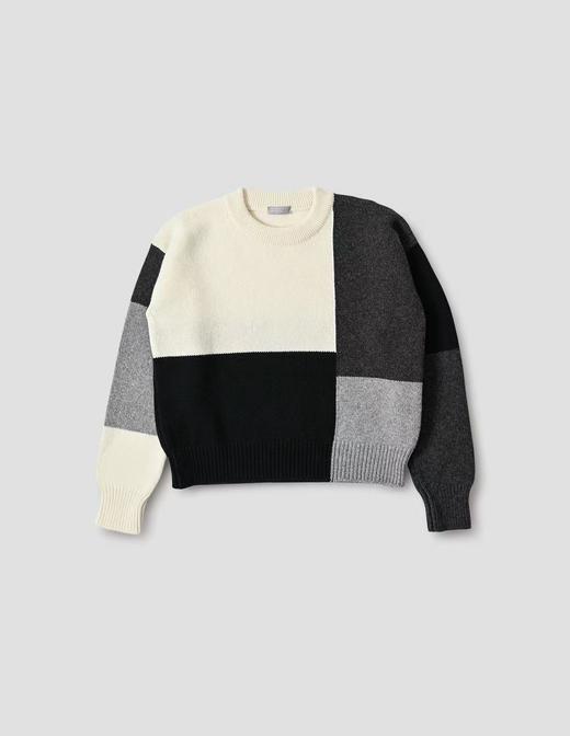 Margaret Howell 黑白灰几何拼色圆领羊绒衫 商品图8