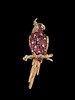 独角鹿西洋古董Marchak18K金镶红宝石祖母绿钻石绿松石鹦鹉胸针 商品缩略图0