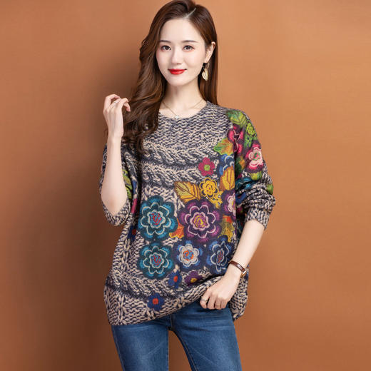 圆领小印花粗线毛衣加厚针织打底衫CC-22129 商品图0